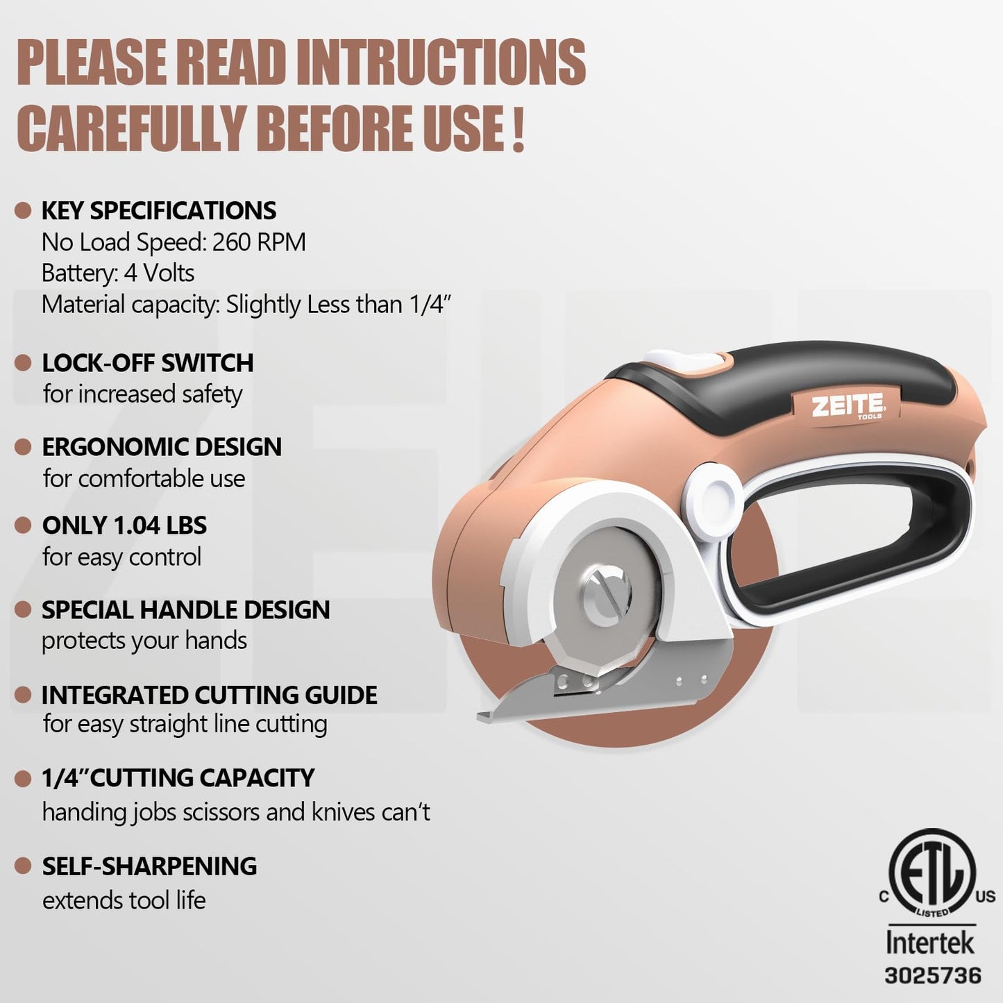 ZEITE 4V Cordless Electric Scissors Cardboard Cutter with 2 Blades,Storage Case,Rotary Cutter for Box Plastic Carpet Fabric, Easy to Hold and Safe,Mocha