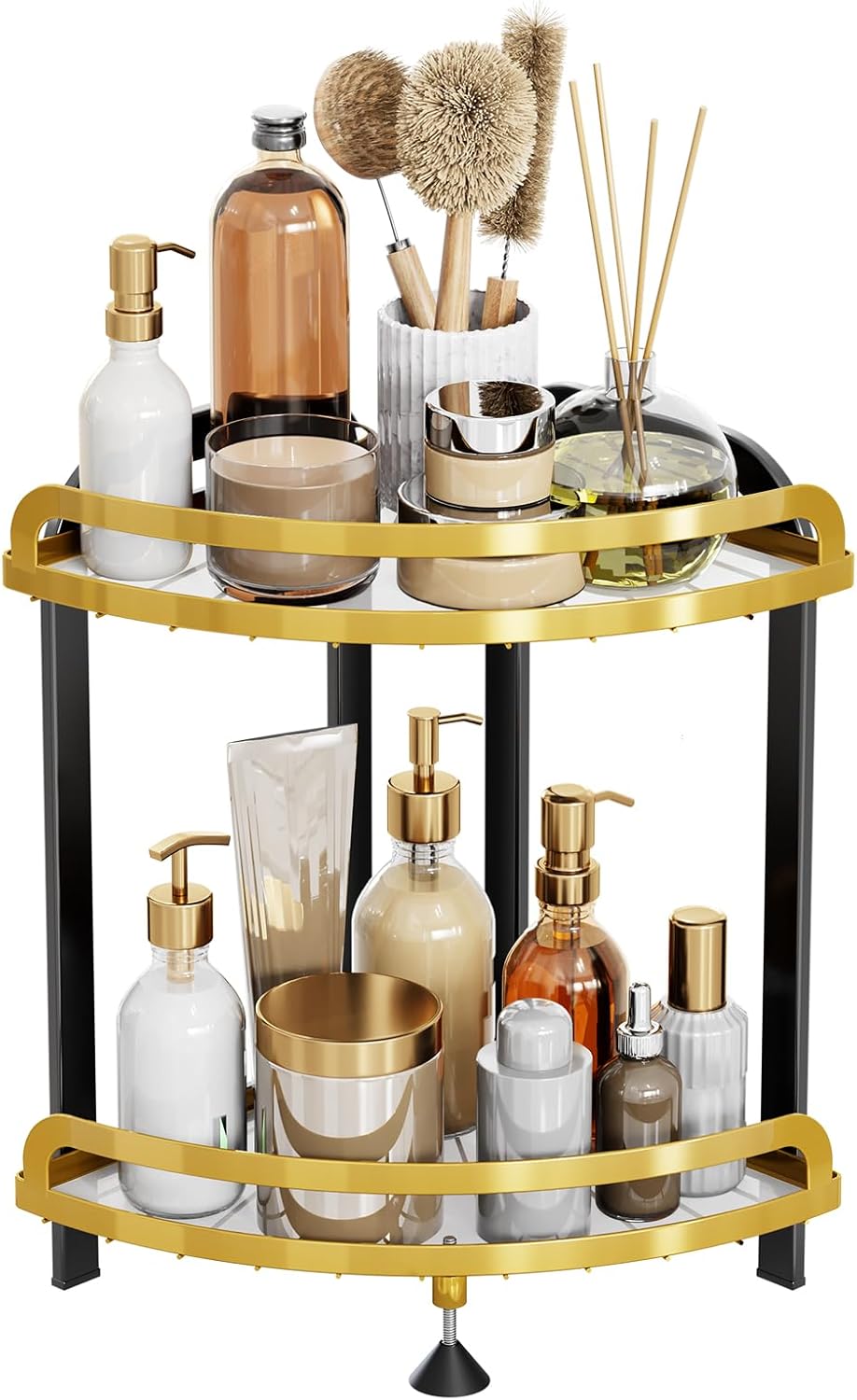 2 Countertop Counter 9''W 9''L 13.78''H Tier Bathroom Organizer XL Corner Shelf, Black Gold Bathroom Organizers, Large