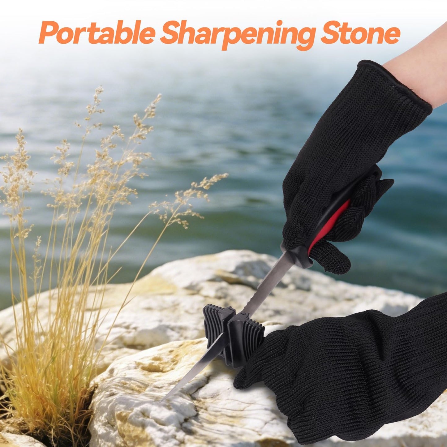 RAWILL Fish Cleaning Kit 7pcs with Fillet Knife for Fish, Cut-Resistant Gloves, Fishing Scale Brush, Fishbone Twaeezers, Multi-Purpose Scissors, Knife Sharpening Stone with Storage Bag
