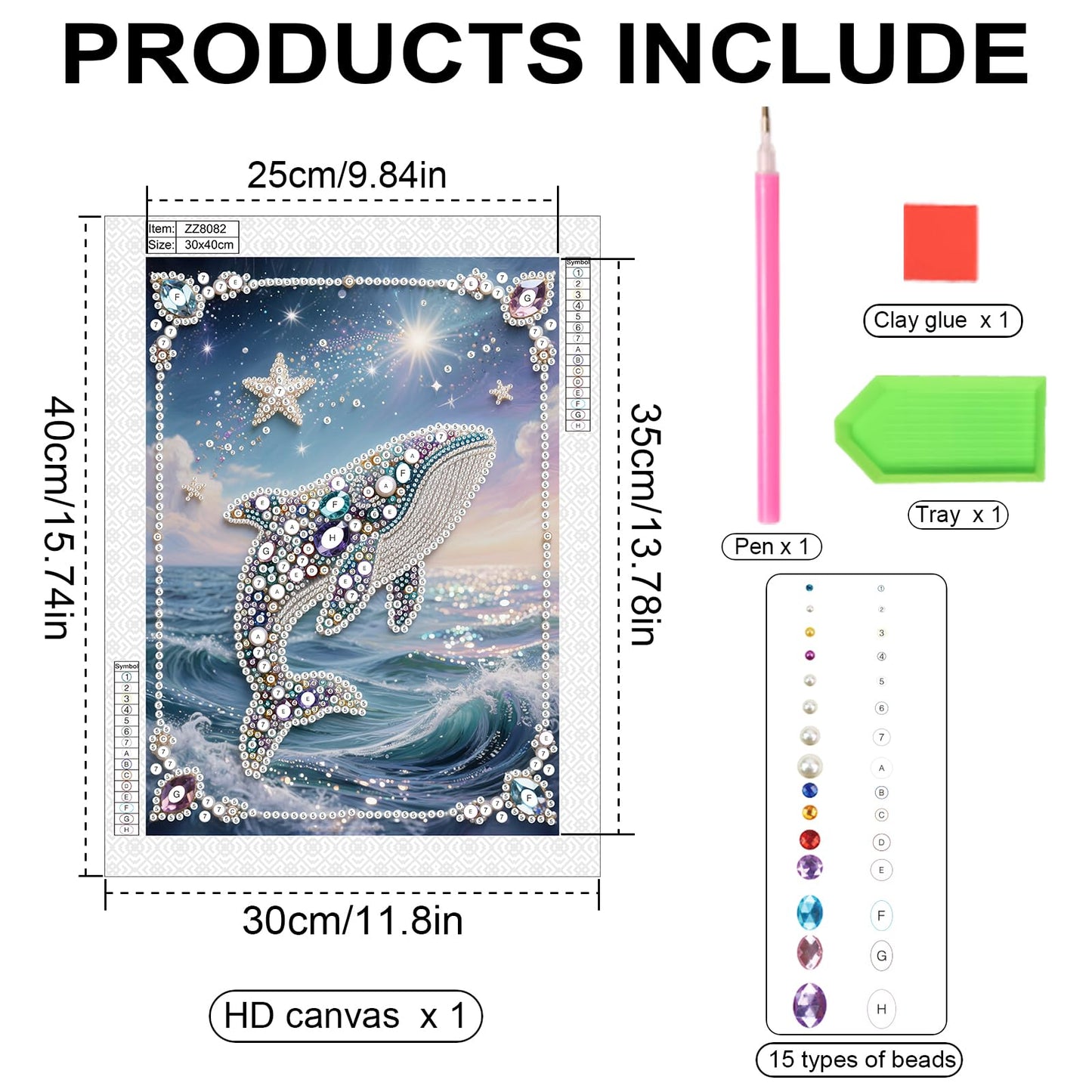 Stalente Pearl Diamond Painting Kits for Adults Dolphin, 5D Special Shape Diamond Art Kits for Beginners, Crystal Rhinestones Diamond Painting for Home Wall Decoration Gift 12×16inch, Animal
