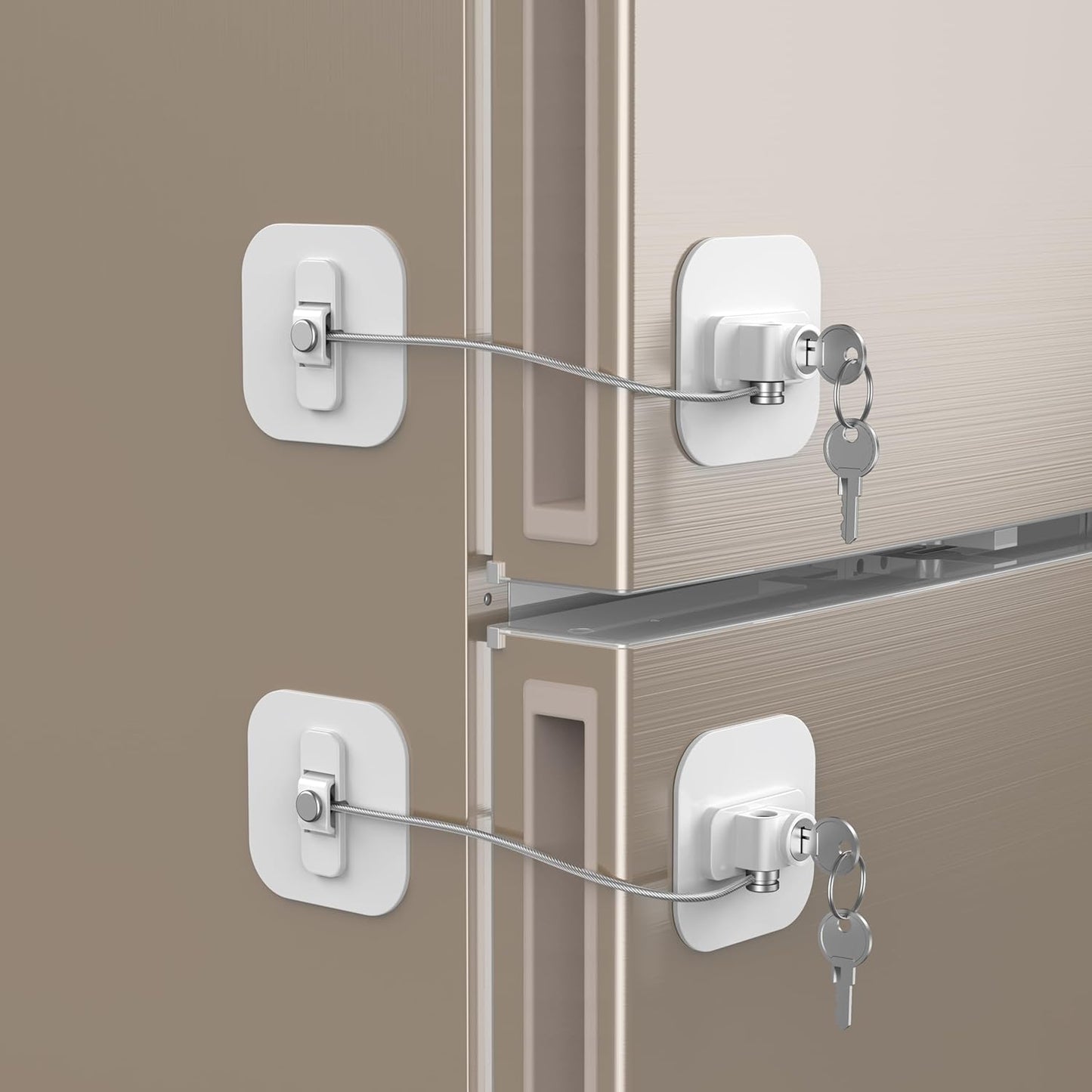 White Fridge Lock, 2 Pack with 4 Keys, Childproof Refrigerator Locks, Freezer and Drawer Lock, No Tools Required