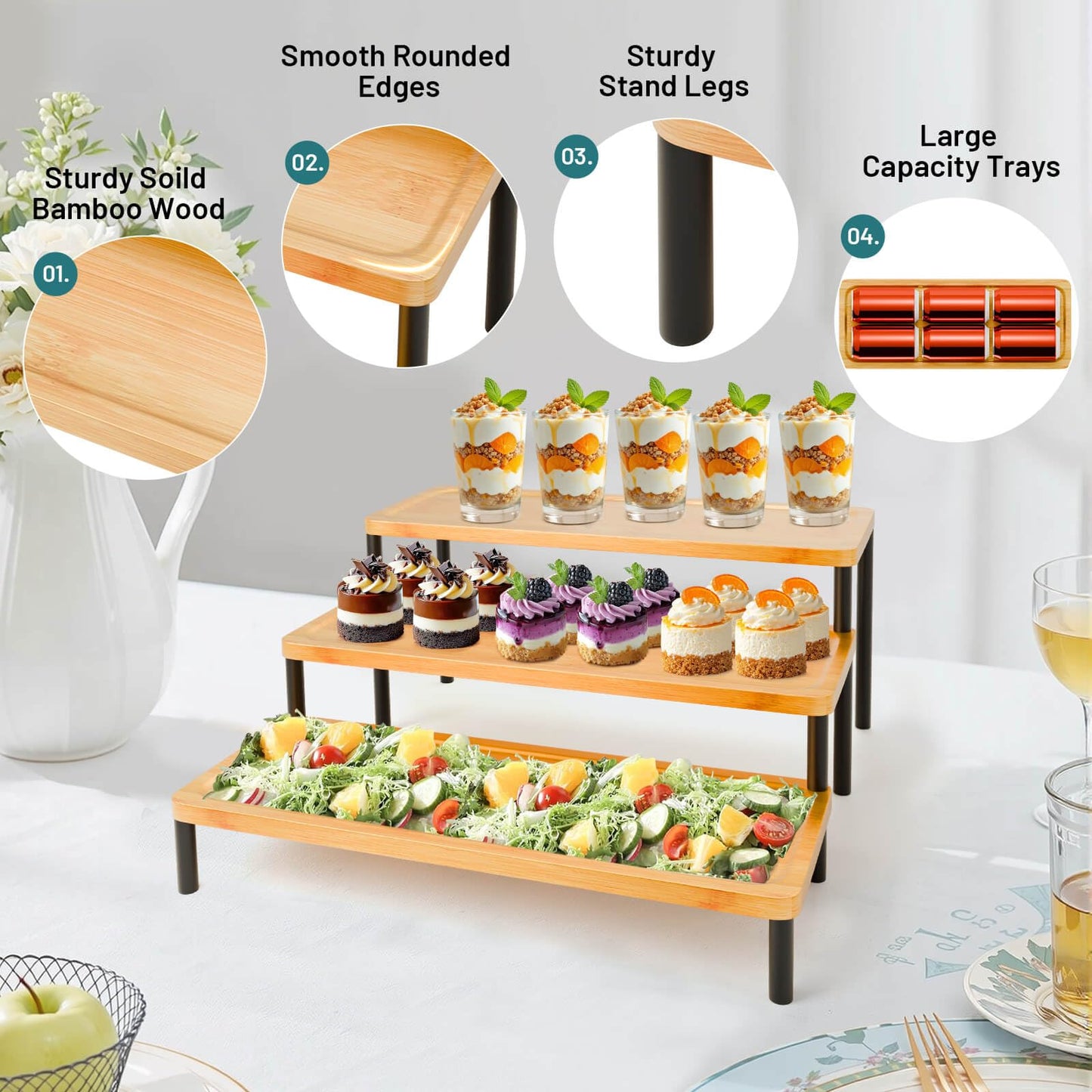 3 Tier Serving Tray Set,17" Serving Tray Stand & Platter Tower Plate for Party Supplies,Reusable Trays for Food Fruit Cookie Afternoon Tea Hosting, Appetizer,Dessert Table Display Set
