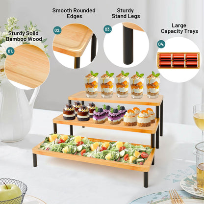 3 Tier Serving Tray Set,17" Serving Tray Stand & Platter Tower Plate for Party Supplies,Reusable Trays for Food Fruit Cookie Afternoon Tea Hosting, Appetizer,Dessert Table Display Set