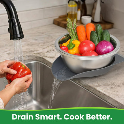 3.5QT Hands-Free 304 Stainless Steel Strainer and Colander with Self-Draining Base, Kitchen Microporous Strainers for Rice Pasta Fruits and Vegetables
