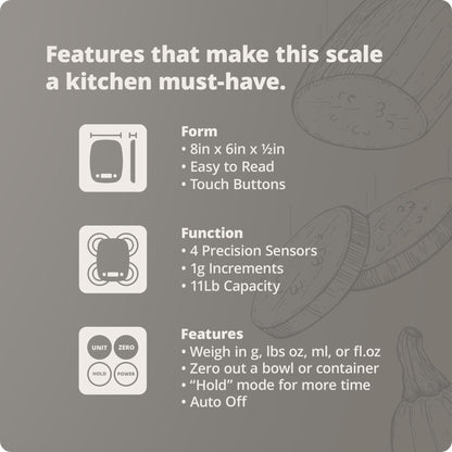 Greater Goods Food Scale - Digital Kitchen Scale, 1g Precision, Easy-Tare & Quick Conversion, Slim Compact Design, Durable & Portable | Ideal for Cooking, Baking & Meal Prep