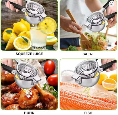 Lemon Squeezer Stainless Steel - Manual Citrus Juicer Large, Metal Lime Squeezer Hand Press, Orange Juice Extractor with Non-Slip Grip, Dishwasher Safe - TUISWO (Silver/Black)