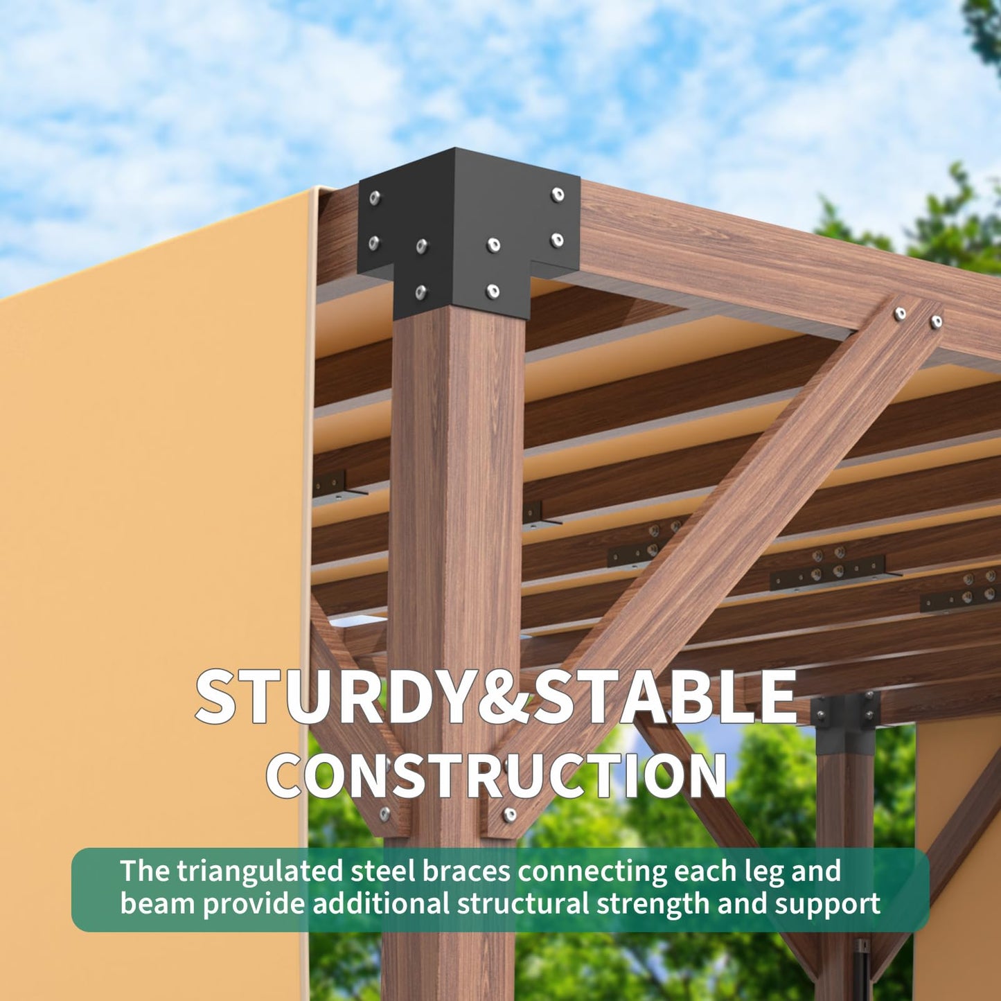 12x20 ft Cedar Wood Pergola with Retractable Shade Canopy, Metal-Reinforced Solid Wood Frame, Outdoor Patio Gazebo for Backyard, Deck, Garden