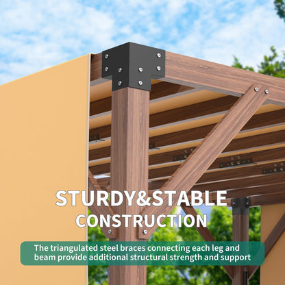 Garvee 12' x 14' Cedar Wood Pergola with Retractable Canopy, Outdoor Patio Shade Structure with Dual-Layer Oxford Fabric, for Backyard, Deck, Garden