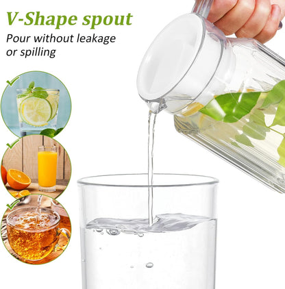 SEWACC 2 Pcs Pot Cold Water Bottle, 21oz/600mL Glass Pitcher with Lid, Covered Pitchers for Iced Tea, Fridge Jug Water
