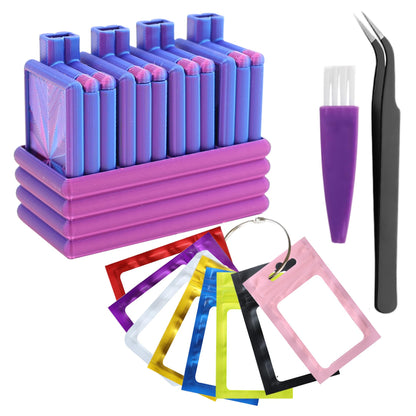 Diamond Painting Trays with Lid, 4Pcs Diamond Art Tray with 4 Compartments Diamond Painting Storage Organizers Case, Tweezers, Brushes, 16pcs Ziplock Pouches Bags for Diamond Art Kit (Blue Purple)