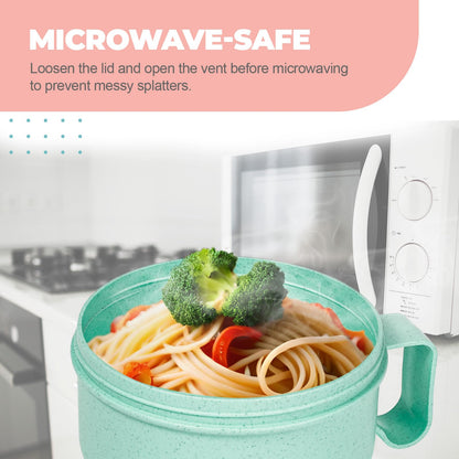 MATICAN Microwave Soup Bowl with Lid, 2-Pack Soup Mug with Lid, Microwave Containers for Ramen Noodles, Soup, Beverages, 28.74 Ounces, Mint, Eggshell White, Includes Spork