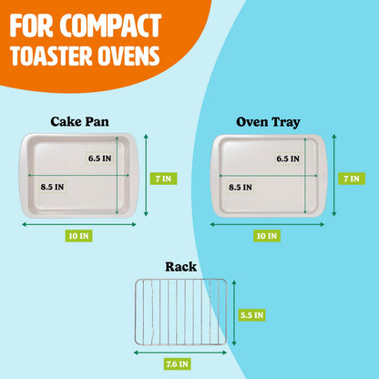 Tasty Nonstick Toaster Oven Baking Set Includes Cake Pan, Oven Tray, Rack, Carbon Steel Bakeware, 3-Piece Set, Pink