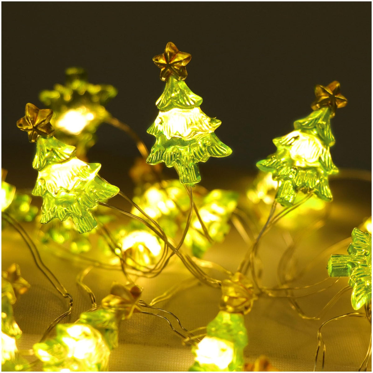 Elsqolro Christmas Tree LED String Lights, 10ft, 30 LEDs, Battery Operated, Copper Wire, Waterproof, Green, Indoor/Outdoor Decor