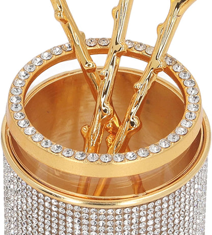 6Pcs Mini Tea Spoons Set, Gold Dessert Spoons with Holder, Zinc Alloy Small Delicate Spoons for Mixing, Ice Cream, Cake