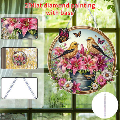 C‘eitura 5D DIY Diamond Painting Hanging Ornament Flower & Bird Sun Catcher, Double Sided Diamond Art Craft Kit for Home Wall Window Decor, Creative Relaxing Gift for Adults & Teens