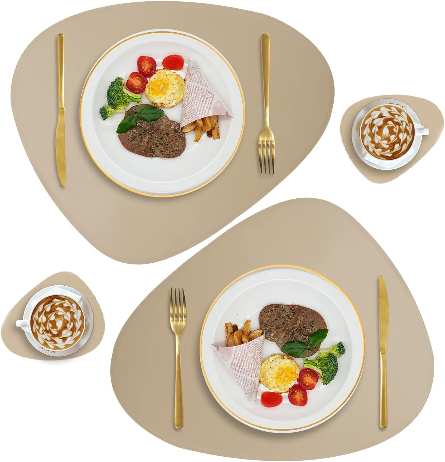 Faux Leather Placemats Set of 2 with Coasters, Heat Resistant Waterproof Wipeable Dinner Table Mats, Easy to Clean