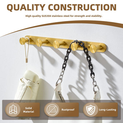 Angle Simple Towel Hook Rack Brushed Dark Gold, SUS304 Stainless Steel Bathroom Hook Rail 5 Hooks, Utility Kitchen Towel Holder, Wall Mount