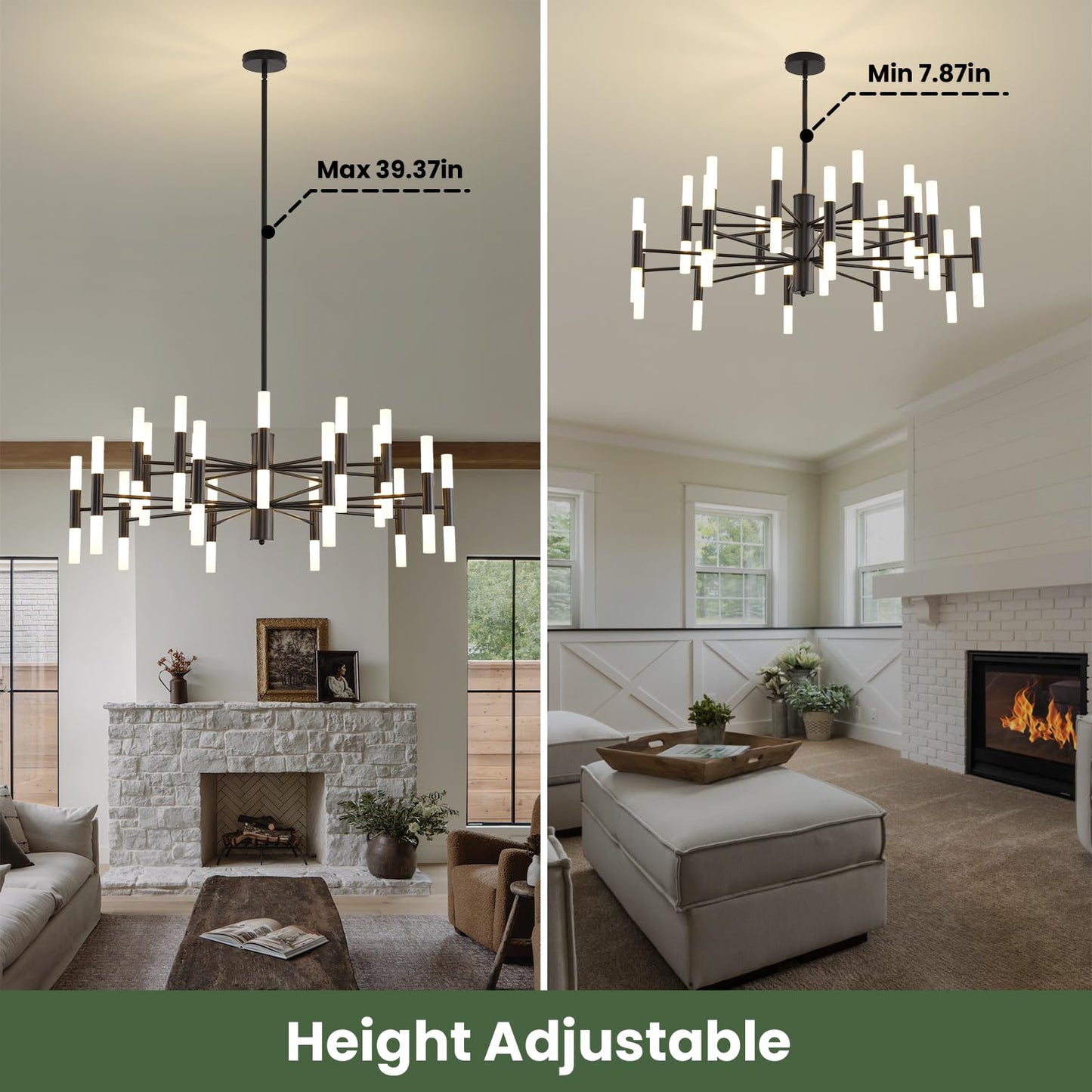 Povectolay Black Modern Chandelier 40-Light, Large Farmhouse Round Candle Chandeliers with Acrylic Shades, 38.6" Dining Room Light Fixture for High Ceilings, Living Room, Foyer, Entryway, G9 Base
