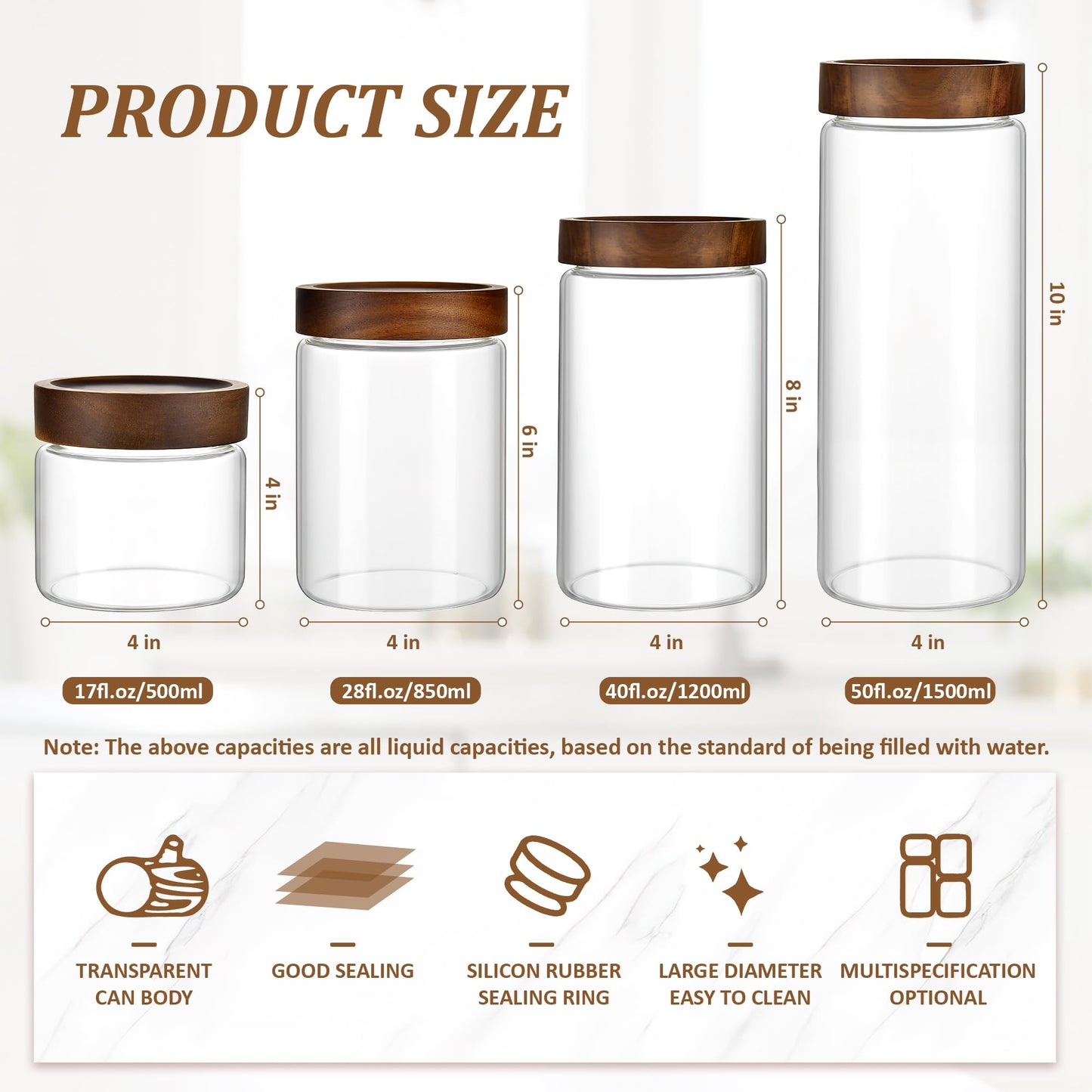 MOLADRI 28 fl oz/850 ml Clear Glass Storage Canister with Airtight Wooden Screw Lid, Medium Cute Decorative Glass Container Jar for Coffee,Candy,Salt,Cookie,Condiment,Pepper,Sugar,Overnight Oatmeal