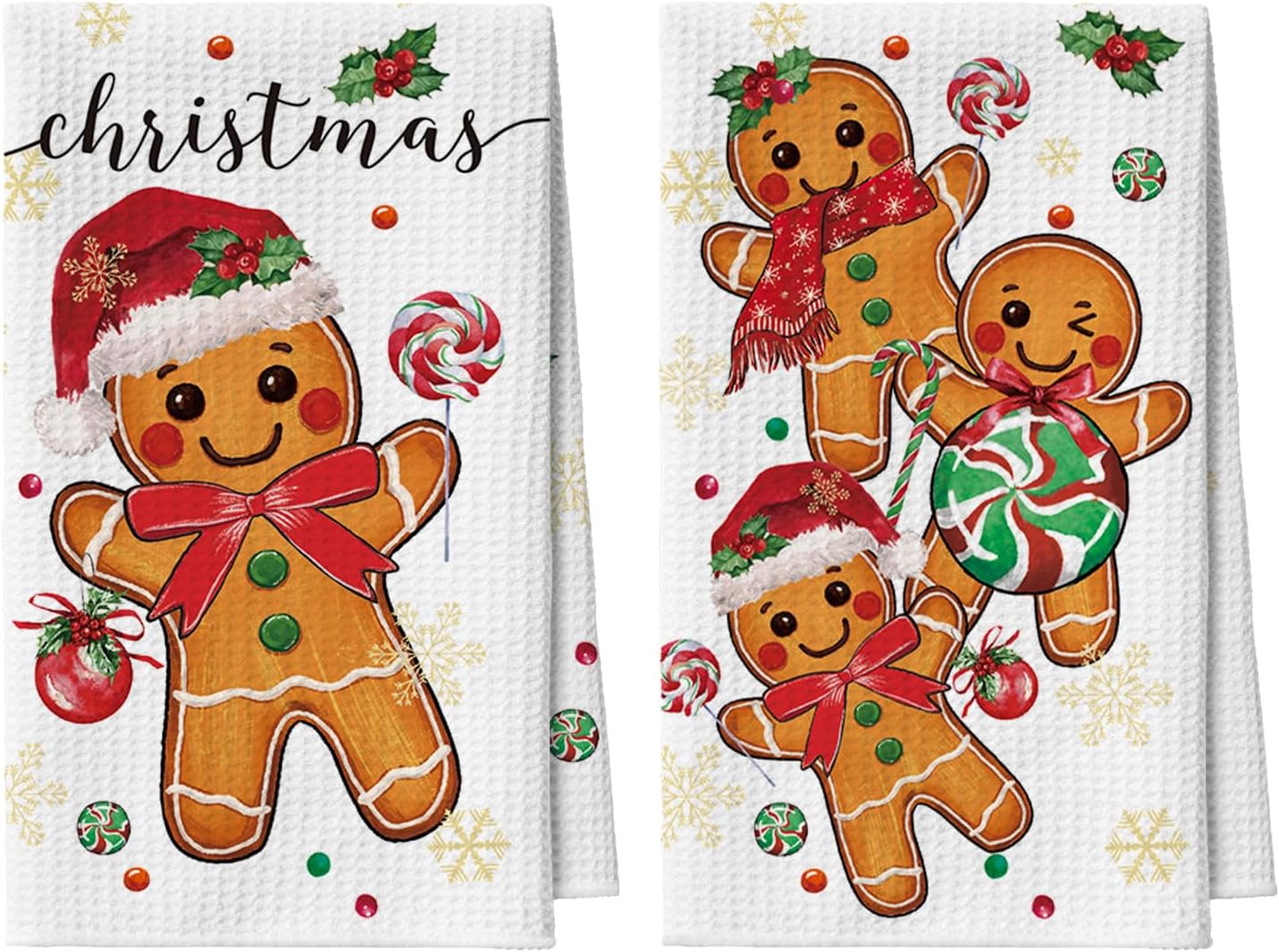 12x24 Inch Set 2 Artoid Mode Gingerbread Candy Christmas Bar Kitchen Towels, Quick Dry Microfiber Cloth Dish Towels