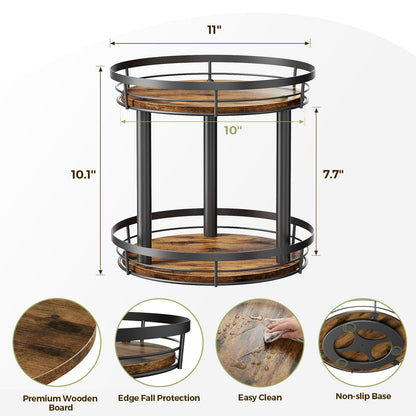 LAMU 10'' Wood Lazy Susan Spice Rack Organizer, 2 Tier Spice Organization for Cabinet, Countertop, Kitchen, Table Top, Pantry, Condiment and Seasoning Rack Organizer
