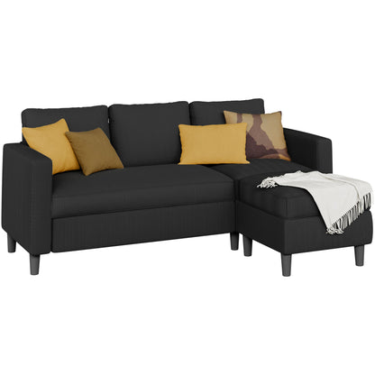 Shintenchi L Shaped Sectional Sofa Couch,Convertible Modular Sofas with Movable Ottoman,3-Seat Upholstered Corduroy Couch,Small Couches for Living Room,Apartment,Office(Black)