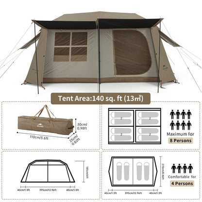 Naturehike Village Instant Tent, 4 Person 8 Person Camping Tent with Full Rainfly, Waterproof Large Cabin Tents for Car Camping