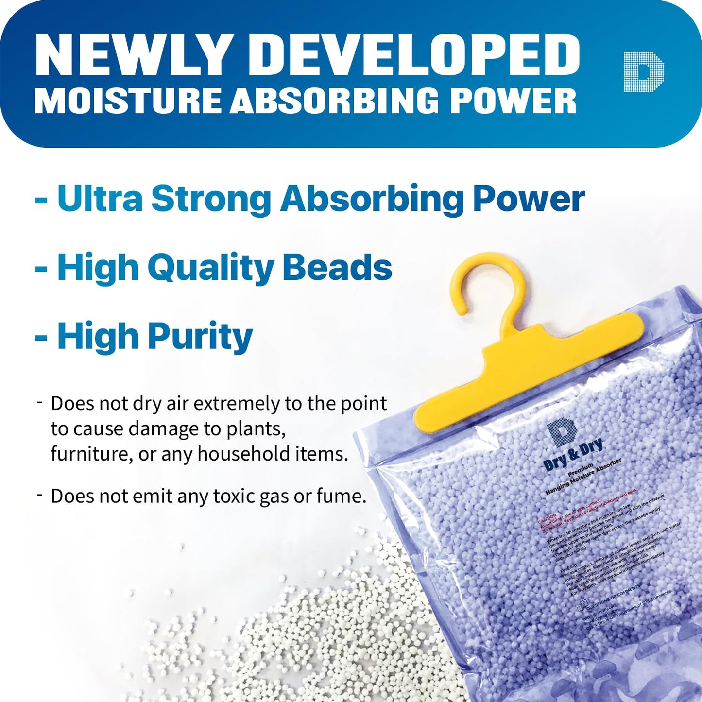 Dry & Dry Premium Moisture Absorbers Dehumidifiers for Home, Basement, Bedroom, Small Dehumidifiers - Blue & White (Pack of 12) 14 ounce