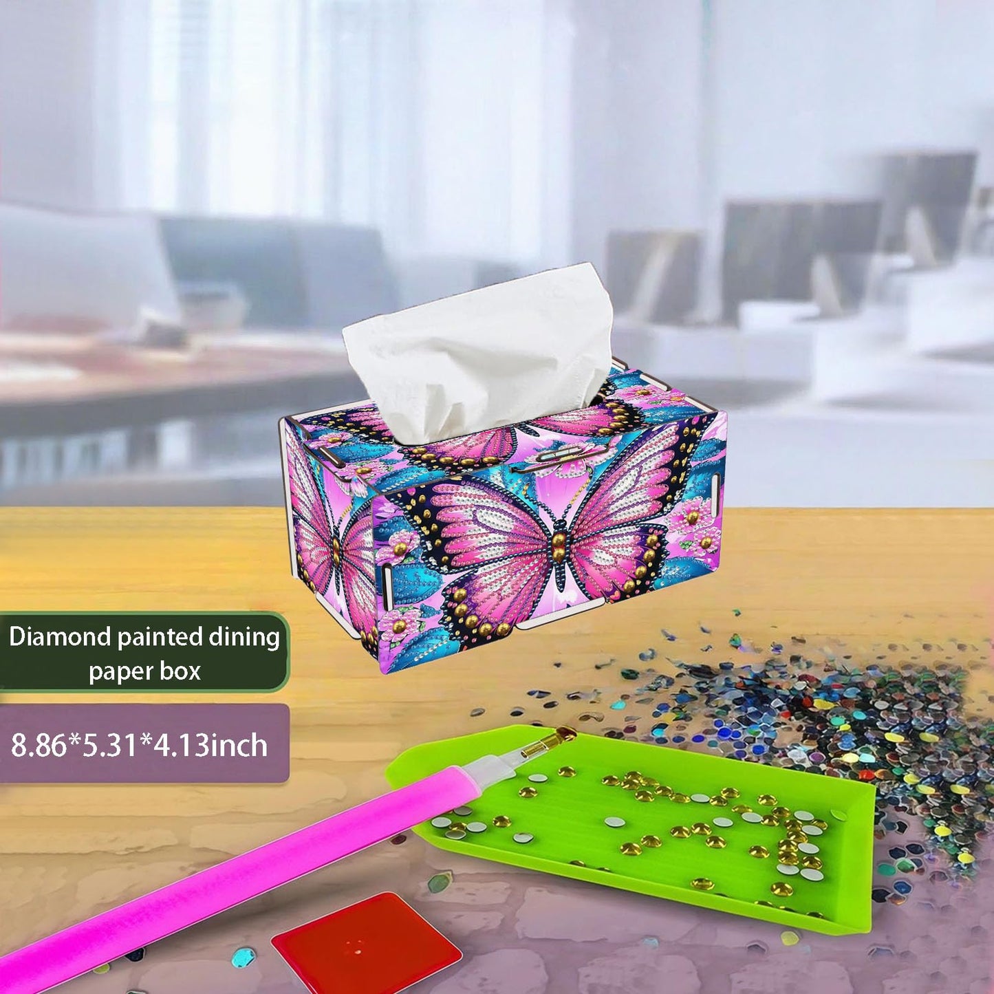LSQFS DIY Diamond Art Tissue Box, Wooden Rhinestone Craft Kit, Sparkling Handmade Tissue Holder for Home Office Vanity Decor, Diamond Art Kits for Adults, Ideal Gift for Craft Lovers