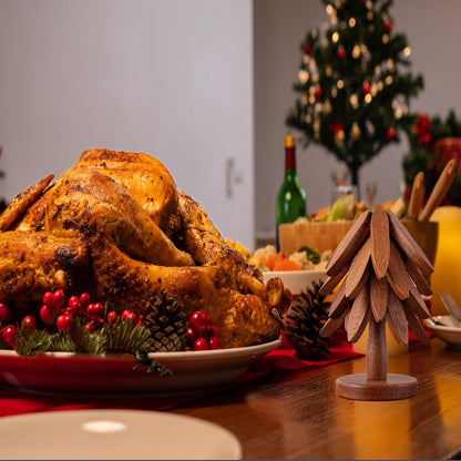 Wooden Trivets for Hot Dishes, 4 Wooden Tree Trivets + 1 Stand Stored Like a Christmas Tree (Walnut)