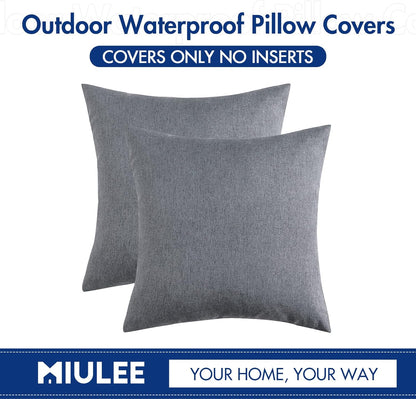 MIULEE Decorative Outdoor Throw Pillow Covers - Waterproof Faux Linen Cushion Cases | 26x26 Inch Dark Grey (Pack of 2)