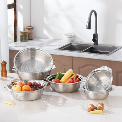 Stainless Steel Colander for Kitchen 2-Quart, Strainer Microporous with Mixing Bowl, Rice Strainer for Washing Vegetables, Fruit and Draining Cooked Pasta, Dishwasher Safe