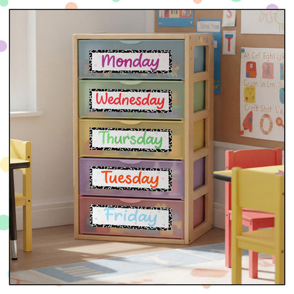 Trandraft 36 Pcs Days of The Week Stickers for Drawers, Color Large Day Labels for Clothes Organizer Big Monday Through Friday Weekday Plastic Planner Whiteboard Classroom Decals (Fresh Style)