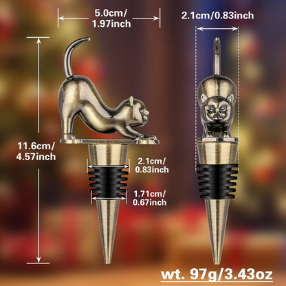 LKKCHER Cat Wine Bottle Stopper, Cat Decorative Gifts for Kitty Lovers Women Men, Birthday Fathers Day Christmas Gifts for Women Men, Bronze Wine Saver with Bag