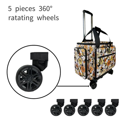 BatlFrist Rolling Sewing Machine Bag with Five 360-Degree Rotating Wheels,Sewing Machine Carrying Case Fits for Most Standard Sewing Machines,YKK zipper,Hard Bottom Pad (Floral)