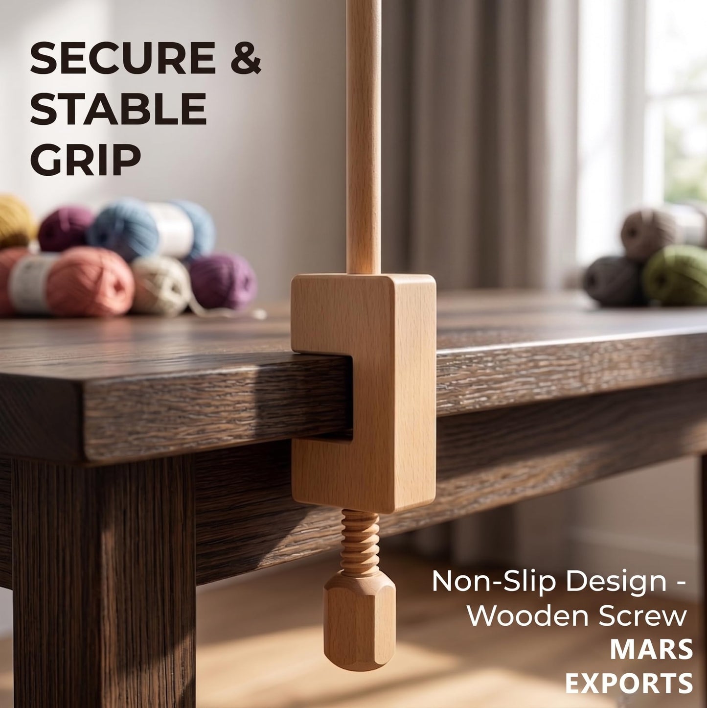 Mars Export Wooden Umbrella Swift Yarn Winder - Heavy Duty Beech Wood Hand Operated Bobbin Holder for Knitting & Crocheting, Holds up to 6' Circumference Skein