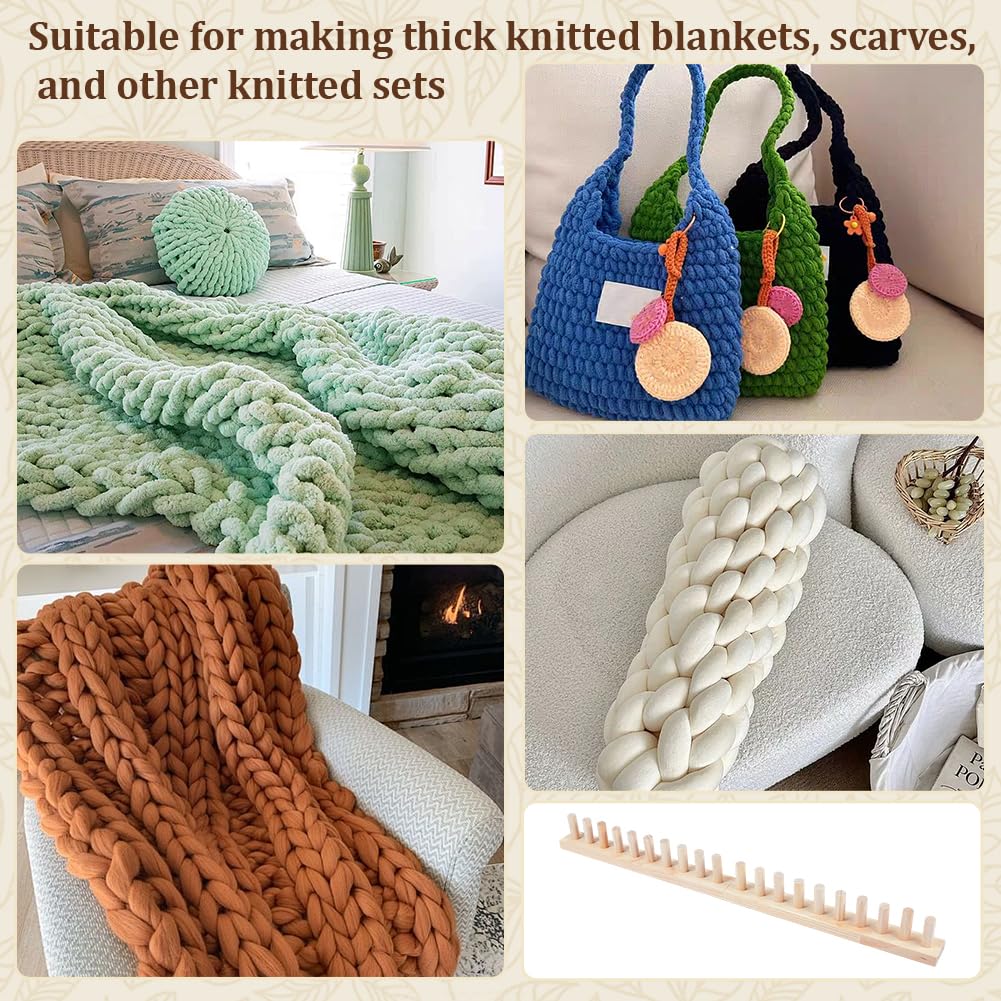 PH PandaHall 0.8m Chunky Blanket Loom Knitting Kit, Adjustable Size Hand Knitting Kit DIY Wooden Weaving Blanket Maker Yarn Crochet Loom Frame for DIY Hand Yarn Crafts Beginner