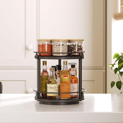 2 Countertop SR22BK YATINEY Lazy Susan Organizer, Rotating Spice Rack, Tier Spice Turntable Organizer, Industrial