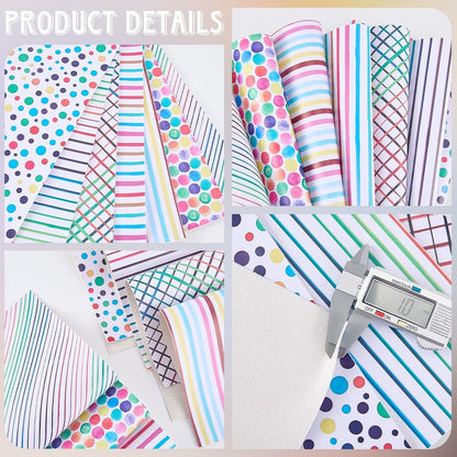 CALFOVERA 7PCS 12.99 x 7.9 Inch PU Leather Polka Dots Printed Texture Faux Leather Stripe Rainbow Sheets Colorful Geometric Leatherette Fabric Synthetic Vinyl Roll for Earrings DIY Crafts Making
