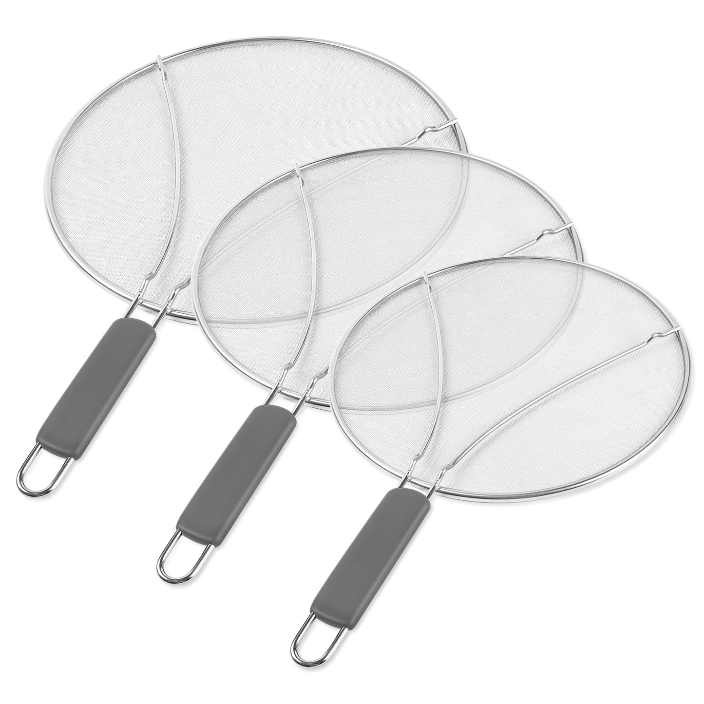 Splatter Screen for Frying Pan - 9.8" 11.4" 13" Stainless Steel Fine Mesh Grease Splatter Guard with Silicone Handle, Hot Oil Splash Guard for Cooking to Prevent Oil Splatter, Safe Cooking