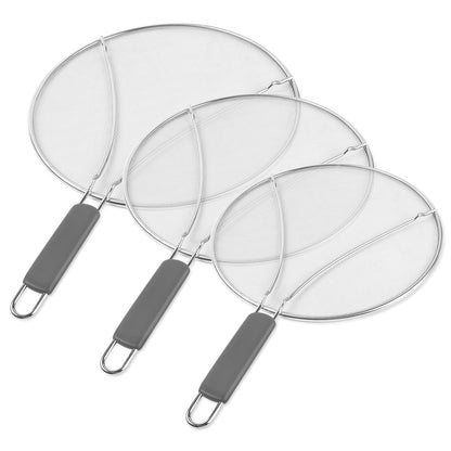 Splatter Screen for Frying Pan - 9.8" 11.4" 13" Stainless Steel Fine Mesh Grease Splatter Guard with Silicone Handle, Hot Oil Splash Guard for Cooking to Prevent Oil Splatter, Safe Cooking