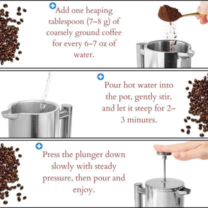 Mixpresso Stainless Steel French Press Coffee Maker 26 Oz 770 ml, Double Wall Insulated French Press Stainless Steel, Easy Clean Tea Brewer, Easy Press Durable Metal Coffee Press