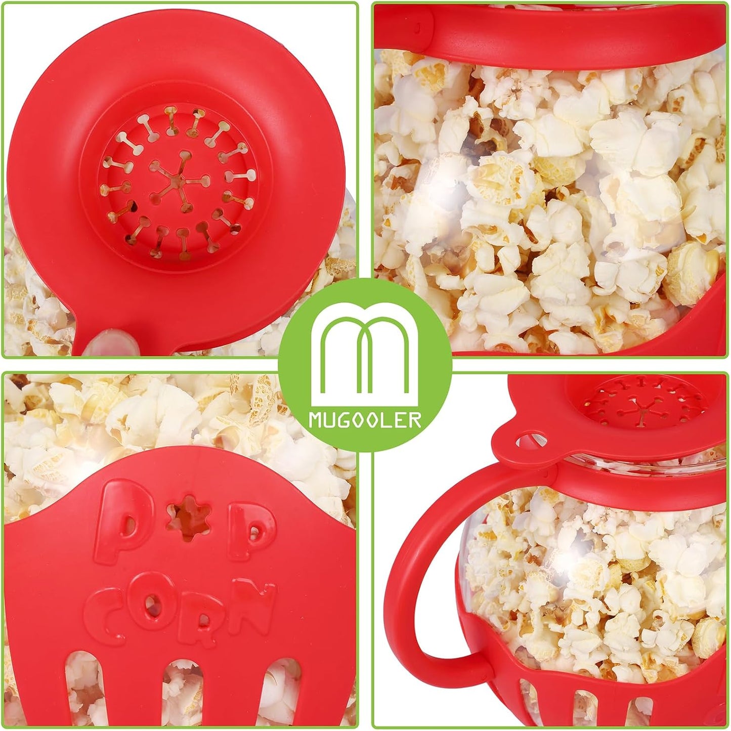 MMUGOOLER Glass Microwave Popcorn Popper, 2.25QT Original Popcorn Jar with Silicone Lid, BPA Free