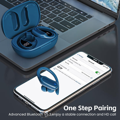 Wireless Earbuds, Bluetooth 5.4 Headphones, True Wireless Stereo Sound Earphones with Noise Cancelling Mic, Fast Charging, IPX7 Waterproof, Comfort Fit Ear Buds for Sports/Workouts/Travel (Blue)