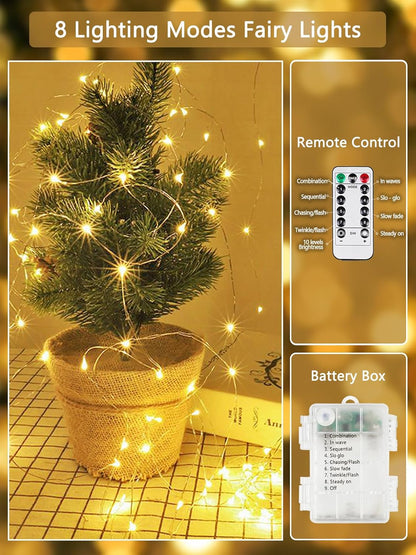 120LED 40FT 1 Pack 8 Fairy Lights Battery Operated with Remote, Twinkle Lights Waterproof for Outdoor & Indoor, Modes