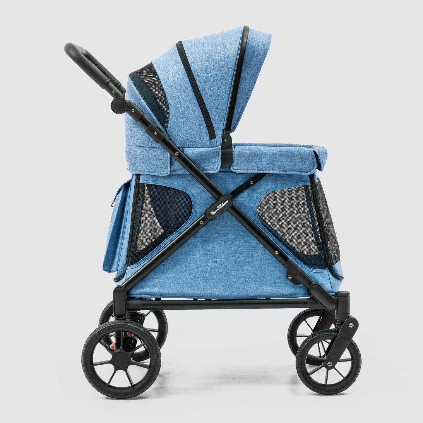 Familidoo Q1 2.0 Multi-Use Kids Wagon Stroller – Foldable, Lightweight & All-Terrain for Kids & Pets – Magnetic Safety Harness, Rain Cover & Compact Travel Design – Up to 132 lbs (Denim Blue)
