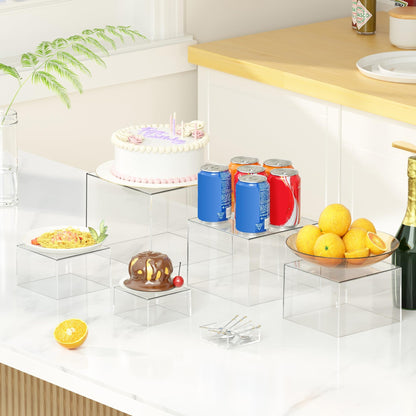 OKBHTS 6 Pcs Clear Acrylic Boxes for Display as Buffet Risers and Stands, Food Risers for Party, Table, Stands, including 8", 7", 6", 5", 4", 3" (Small, 6Pcs, Clear)