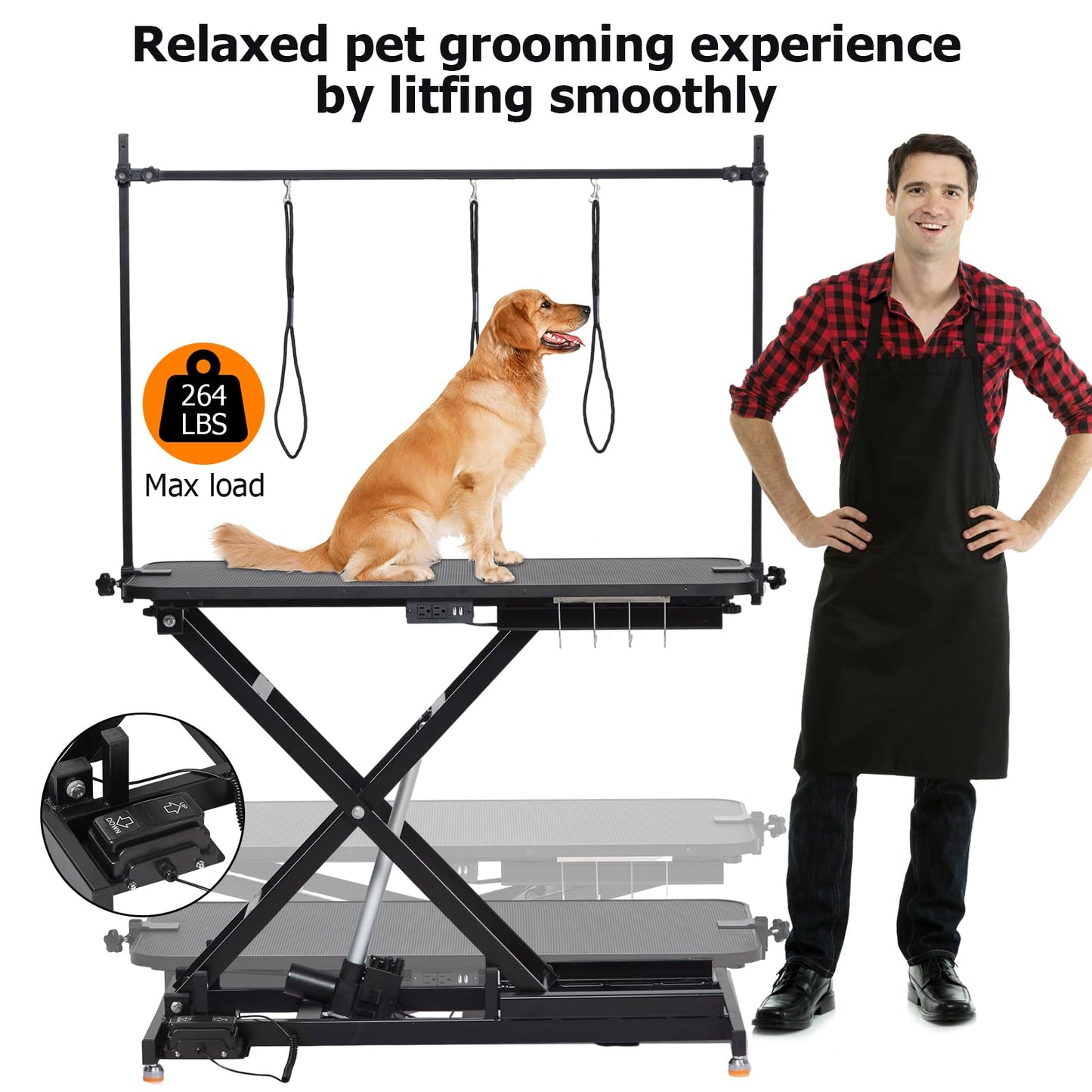 GarveeLife 47” Electric Lift Dog Grooming Table (White), Heavy Duty Electric Grooming Arm Table for Pets & Large Dogs Adjustable Height: 9.4"-39.4" Non-slip Desktop with Gantry Crane Set