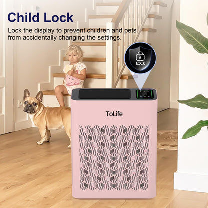 Tolife Powerful Air Purifiers for Home Large Room Up to 2000 Ft²Pets with Washable Filter, Sleep Mode, Timer, HEPA Filter Pet Air Purifier for Bedroom,White