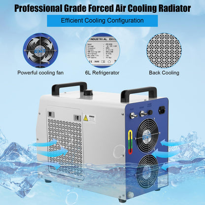 6L Industrial Water Chiller CW-5200, 0.9HP 2.6gpm Water Cooling System for 50W-150W, CO2 Laser Engraving & Cutting Machines, Cools 5200 BTU/Hour